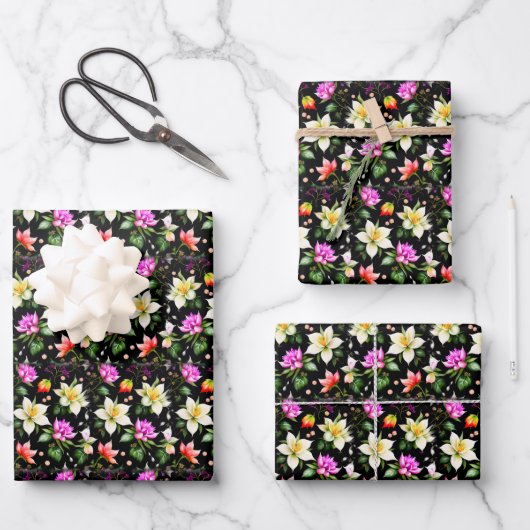 Farbige Fantastische Blumen Geschenkpapier Set (Vorderseite)
