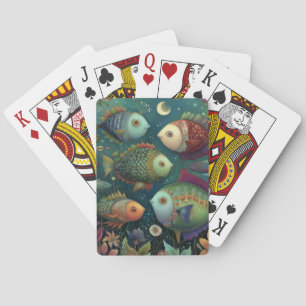 Farbige fantastische Fische unter dem Mond Spielkarten