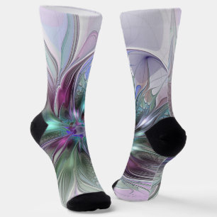 Farbige Fantasy Abstrakt Moderne Fraktal-Blume Socken