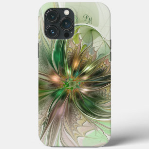 Farbige Fantasy-Abstrakte Fraktal-Blumen-Initialen iPhone 13 Pro Max Hülle