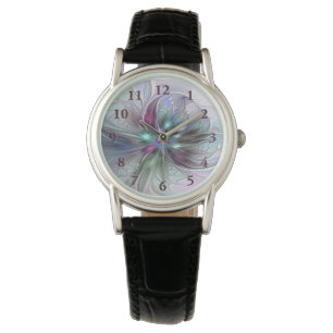 Farbige Fantasy-Abstrakte Moderne Fraktal-Blume Armbanduhr