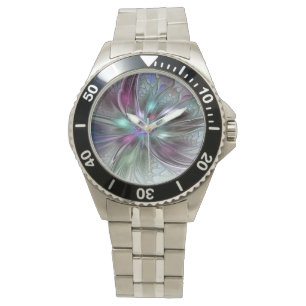 Farbige Fantasy-Abstrakte Moderne Fraktal-Blume Armbanduhr