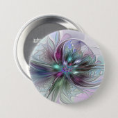 Farbige Fantasy-Abstrakte Moderne Fraktal-Blume Button (Vorne & Hinten)