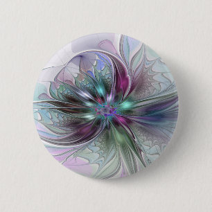 Farbige Fantasy-Abstrakte Moderne Fraktal-Blume Button