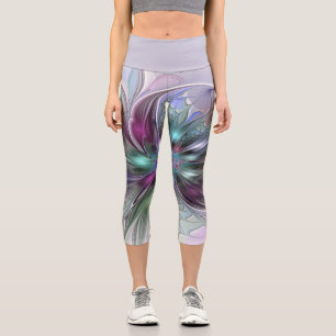 Farbige Fantasy-Abstrakte Moderne Fraktal-Blume Capri Leggings