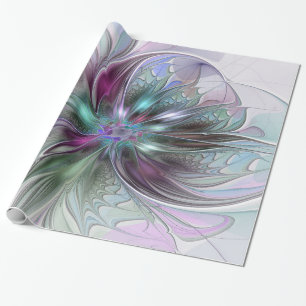 Farbige Fantasy-Abstrakte Moderne Fraktal-Blume Geschenkpapier