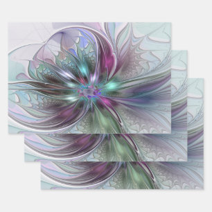 Farbige Fantasy-Abstrakte Moderne Fraktal-Blume Geschenkpapier Set
