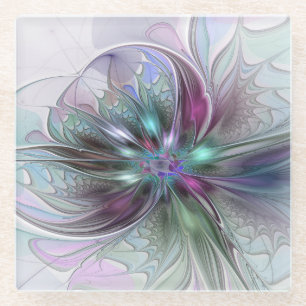 Farbige Fantasy-Abstrakte Moderne Fraktal-Blume Glasuntersetzer