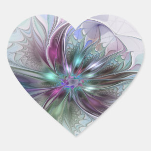 Farbige Fantasy-Abstrakte Moderne Fraktal-Blume Herz-Aufkleber