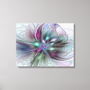 Farbige Fantasy-Abstrakte Moderne Fraktal-Blume Leinwanddruck