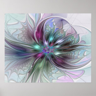 Farbige Fantasy-Abstrakte Moderne Fraktal-Blume Poster