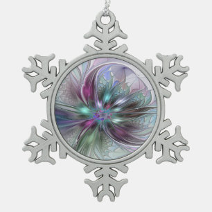 Farbige Fantasy-Abstrakte Moderne Fraktal-Blume Schneeflocken Zinn-Ornament