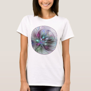 Farbige Fantasy-Abstrakte Moderne Fraktal-Blume T-Shirt