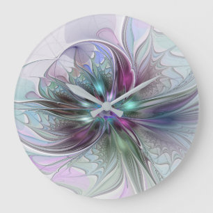 Farbige Fantasy-Abstrakte moderne fraktale Blume Große Wanduhr