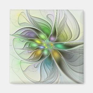 Farbige Fantasy-Blume Moderne Abstrakte Fraktal Magnet
