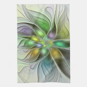 Farbige Fantasy-Blumen-Moderne-Abstrakte-Fraktal Geschirrtuch