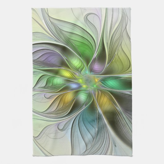 Farbige Fantasy-Blumen-Moderne-Abstrakte-Fraktal Geschirrtuch (Vertikal)