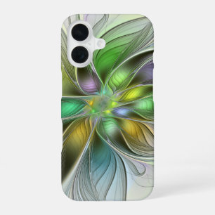 Farbige Fantasy-Blumen-Moderne-Abstrakte-Fraktal iPhone 16 Hülle