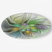 Farbige Fantasy-Blumen-Moderne-Abstrakte-Fraktal Pappteller (Schrägansicht)