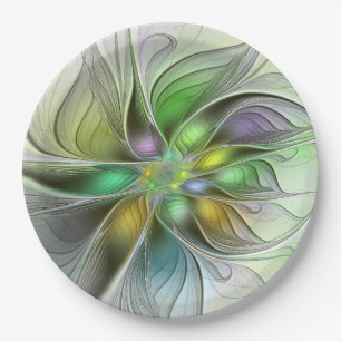 Farbige Fantasy-Blumen-Moderne-Abstrakte-Fraktal Pappteller
