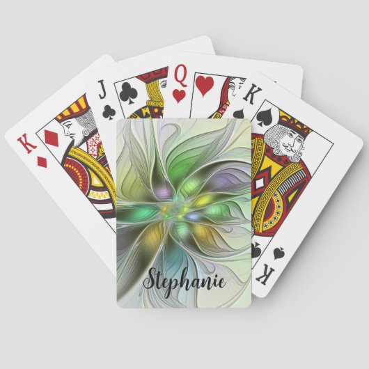 Farbige Fantasy-Blumen-Moderne-Abstrakte-Fraktal Spielkarten (Rückseite)
