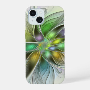 Farbige Fantasy-Blumen-Moderne Abstrakte Fraktale iPhone 15 Hülle