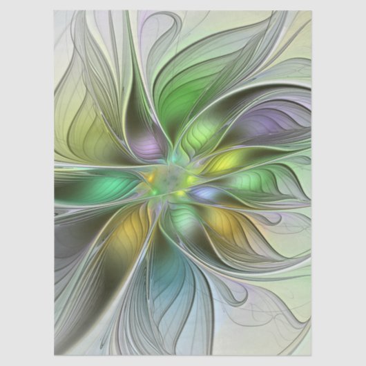 Farbige Fantasy-Blumen-Moderne Abstrakte Fraktale Seidenpapier (Vorderseite)