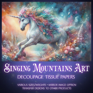 Farbige Fantasy-Kunst Einhorn-Magie-Dekoupage Seidenpapier