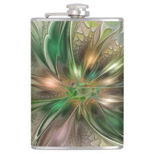Farbige Fantasy Moderne Abstrakte Fraktal-Blume Flachmann