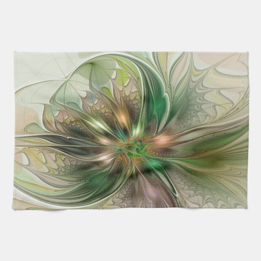 Farbige Fantasy Moderne Abstrakte Fraktal-Blume Geschirrtuch (Horizontal)