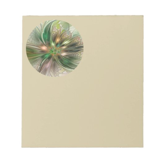 Farbige Fantasy Moderne Abstrakte Fraktal-Blume Notizblock (Vorderseite)