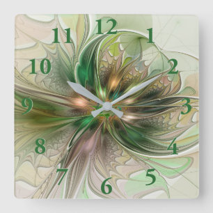 Farbige Fantasy Moderne Abstrakte Fraktal-Blume Quadratische Wanduhr