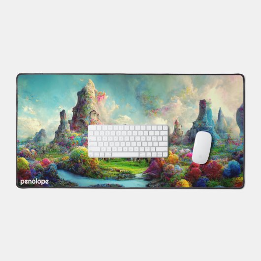 Farbige Fantasy-Panorama-Landschaft Monogramm Schreibtischunterlage (Tastatur & Maus)