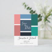 Farbige Farbblockgeometrie Save the Date Postkarte (Stehend Vorderseite)