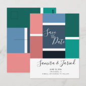 Farbige Farbblockgeometrie Save the Date Postkarte (Vorne/Hinten)
