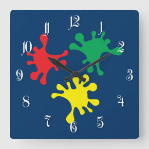 Farbige Farbklappen Quadratische Wanduhr