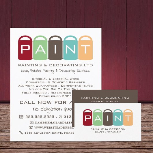 Farbige Farbknöpfe, Maler und Dekorator Flyer