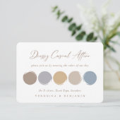 Farbige Farbpalette Blau, Grau, Beige RSVP Karte (Stehend Vorderseite)