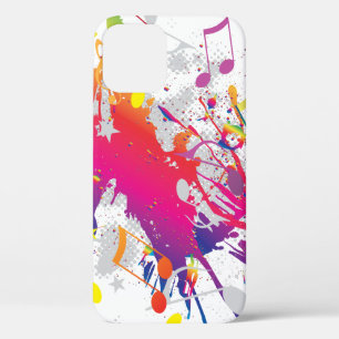 Farbige Farbspritzer mit Musiknoten iPhone 12 Hülle