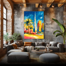 Farbige fauvistische Dubai-Skyline-Wandkunst