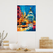 Farbige fauvistische Madrid Gran Via Kunst Poster (Küche)