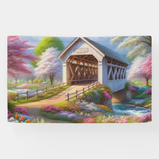 Farbige Feder/blumenüberdachte Brücke & Fluss Banner (Horizontal)