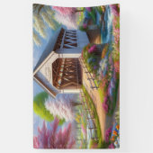 Farbige Feder/blumenüberdachte Brücke & Fluss Banner (Vertikal)