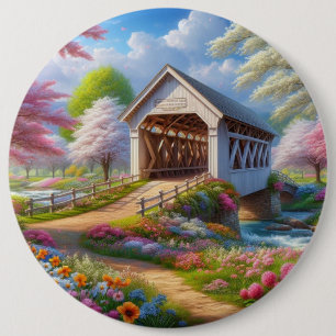 Farbige Feder/blumenüberdachte Brücke & Fluss Button