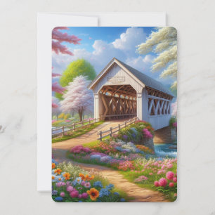Farbige Feder/blumenüberdachte Brücke & Fluss Feiertagskarte