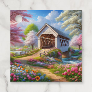Farbige Feder/blumenüberdachte Brücke & Fluss Geschenkanhänger