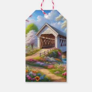 Farbige Feder/blumenüberdachte Brücke & Fluss Geschenkanhänger