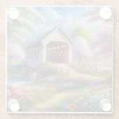 Farbige Feder/blumenüberdachte Brücke & Fluss Glasuntersetzer (Rückseite)