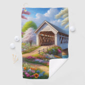 Farbige Feder/blumenüberdachte Brücke & Fluss Golfhandtuch (Insitu)