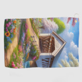 Farbige Feder/blumenüberdachte Brücke & Fluss Golfhandtuch (Horizontal)